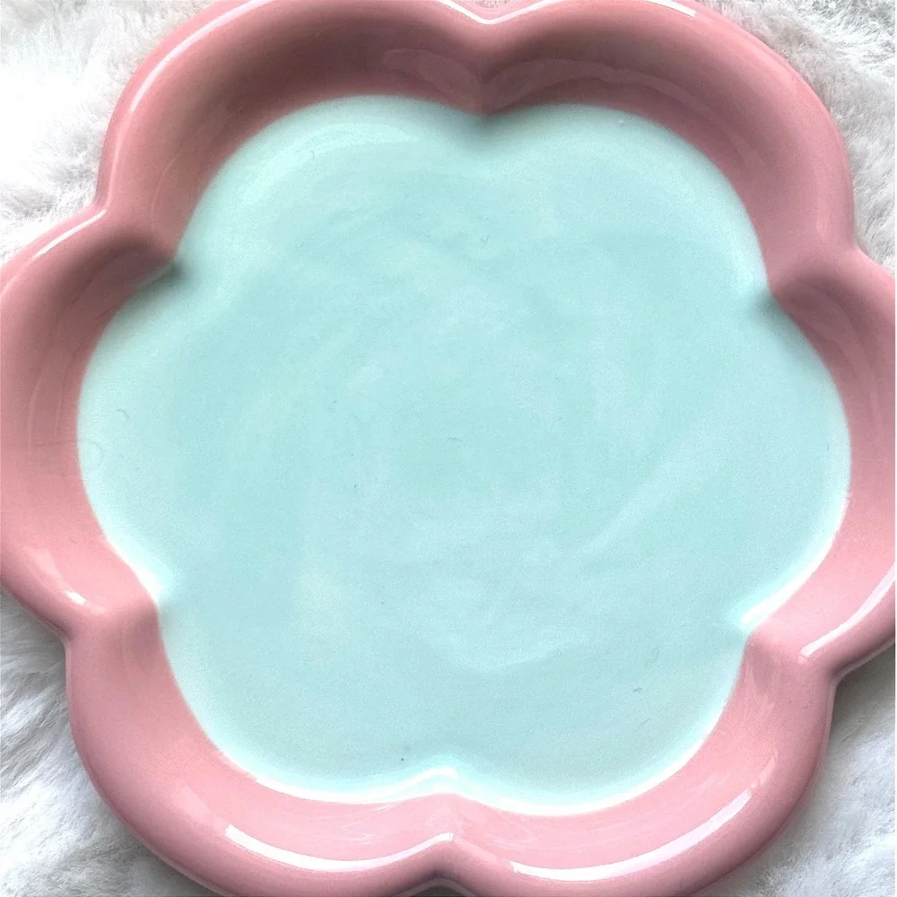 New Flower Ceramic Cat Plate Pink outline Whisker Fatigue Friendly Pet Dish‎ 6